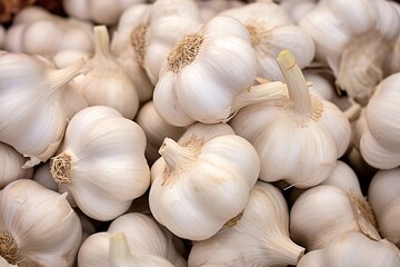 Wall Mural - Generative AI : close up of garlic on market stand