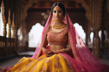 Wall Mural - Indian bride in traditional wear and jewelery