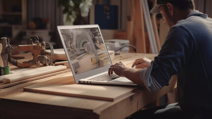 Carpenter using modern technology at work