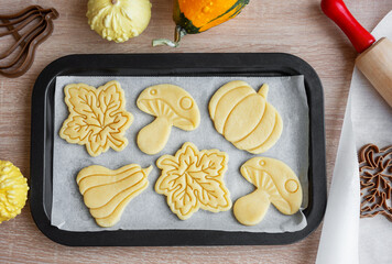 Wall Mural - Preparation of festive cookies for baking in the oven.