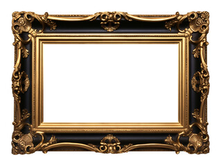 Wall Mural - Black carved wooden frame. Carved gilded frame on isolated background, Neoclassical full picture frame.