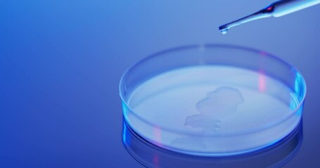 Poster - Video of laboratory pipette and round dish with copy space on blue background