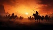 © Abdul - Medieval battle scene with warriors on foggy sunset