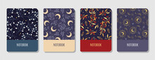 Beautiful Covers Set. Space And Leaves Design. For Notebooks, Planners, Brochures, Books, Catalogs Etc. 