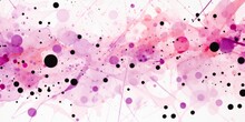 Abstract Disco-inspired Seamless Pattern Of Hot Pink And White Polka Dot Circles And Splashes. Bubble Gum And Baby Girl Pink Polka Dots Repeat In A Tiling Pattern Across A Black Fabric Background.