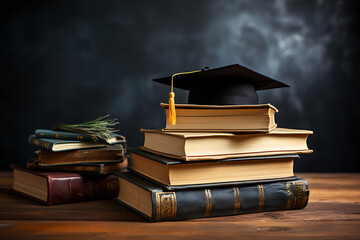 Wall Mural - book and graduation cap. the concept of teaching and acquiring knowledge in courses, studies. advanced training, graduation, completion of training.