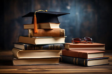 Wall Mural - book and graduation cap. the concept of teaching and acquiring knowledge in courses, studies. advanced training, graduation, completion of training.