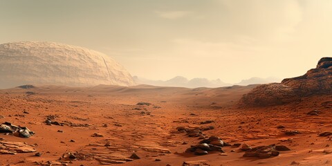 Wall Mural - ai generated. ai generative. nature outdoor martian planet surface landscape background. red galaxy 
