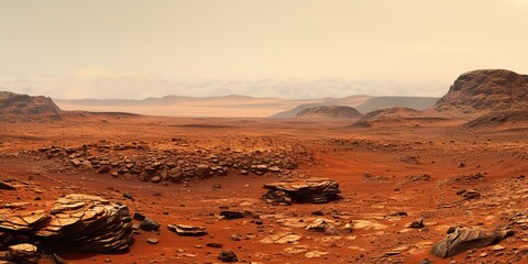 Wall Mural - ai generated. ai generative. nature outdoor martian planet surface landscape background. red galaxy 