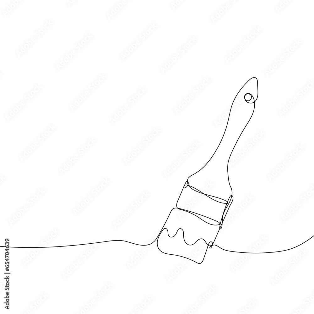 Wall paint brush icon hand drawn with single one continuous line ...