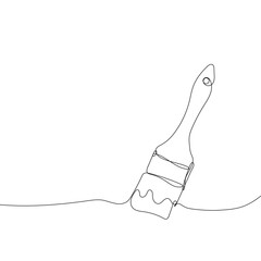 Wall paint brush icon hand drawn with single one continuous line. Isolated vector illustration in sketch style.