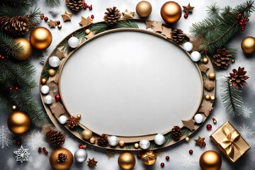 Wall Mural - Round Christmas composition with empty center. Free space for text or logo, copy space. Flat lay, top view