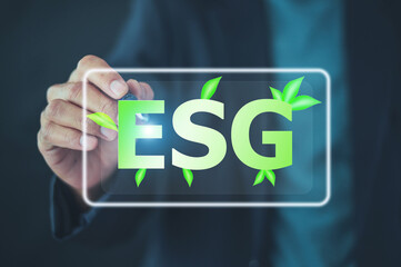 Businessman ESG background for ESG environmental social governance business strategy investing concept.