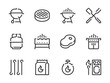 Barbecue and Grill vector line icons. Grilling and BBQ outline icon set. Outdoor Cooking, Meat, Steak, Charcoal Bag, Gas Grill Fuel and more.