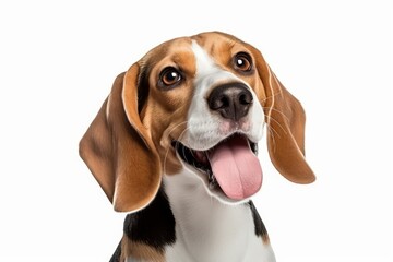 Most beautifu Beagle dog smiling on isolated on white background. Portrait of a cute Beagle dog.  Post-processed, Generative AI