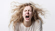 woman screaming in pain,  The young woman is angry and screaming,closed eyes