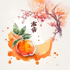 lunar new year background oroange watercolor color splash 