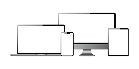 Wall Mural - laptop tablet phone desktop monitor devices blank white screen mockup vector illustration