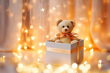 Wall Mural - A gift box with bear doll. 