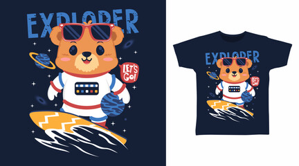 Wall Mural - Cute Astronaut Bear tshirt art fashion design.