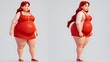 fat woman in red lingerie front and side view