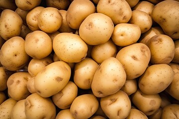 Wall Mural - Fresh potatoes on sale in a vegetable stand at a supermarket showcase organic vegetarian and healthy food A pile of potatoes available for sale in the marke