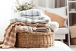© LimeSky - Plaid clean bedding and natural materials arranged after laundry representing washing and hotel service concept