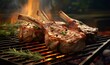 macro of lamb chops on grill, ai generative