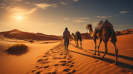 Poster - camel in the desert hd 8k wallpaper stock photographic image