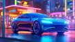 © Renuom - EV electric car system.futuristic car in night with morden light smart city