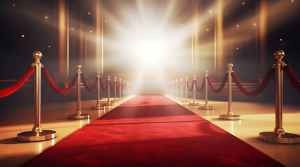 Celebrity Arrival: Red Carpet Reception with Dazzling Stage Lighting. Generative ai