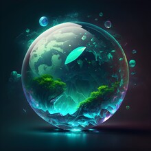 Planet Earth Crystal High Resolution Design Illustration Realistic Image Green Colorful Neon Style Magic Cyti Background Glowing Ar 32 