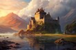 Experience dreamy and surreal Scottish castles, scenic mountain landscapes, enchanted ruins, and fantasy colors in this digital painting. Generative AI