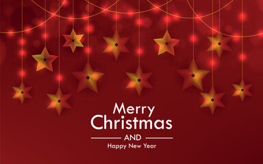 Wall Mural - Merry Christmas background with hanging stars