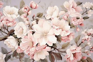 Wall Mural - Blossom design floral seamless pattern flower pink wallpaper background decorative spring vintage art