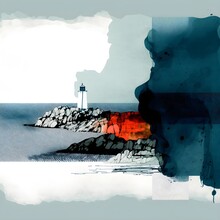 Realistic Minimal Image Of The Breton Coast A Sea Landscape Collage Technique And Ink Bretagne In France 