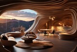 Fototapeta  - Luxurious & Futuristic Interior Design with Wall made of Rocks Asimmetrical Shapes.