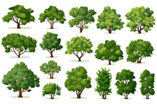 Set Of Green Trees Or Bushes, Top View, Isolated On White Background For Landscape Or Architecture Plan. Design Elements For Environment Or Garden Map, Vector Illustration