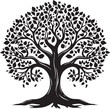 Tree with roots silhouette. Black and white tree silhouette for corporate or personal use. Simple tree vector. Tree with roots vector. Tree with leaves silhouette.