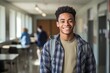 portrait of young african american man in school class with casual outfit