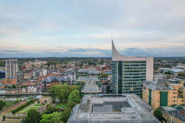 Wall Mural - amazing aerial view of the downtown and commercial buildings of Reading, Berkshire, UK