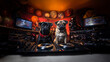 Boxer Hund mit super coolen Musik Boxen Querformat als Banner, ai generativ