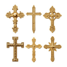Collection Of Gold Crosses On Transparent Background PNG