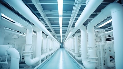 Poster - White pipeline at control room of a modern thermal power plant at factory.