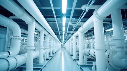 Poster - White pipeline at control room of a modern thermal power plant at factory.