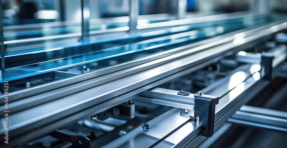 Equipment rail for installing glass panels on mobile assembly lines in ...