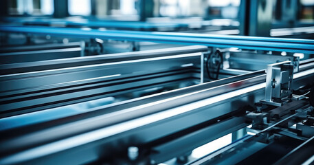 Canvas Print - Equipment rail for installing glass panels on mobile assembly lines in production plants.