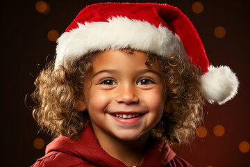 Portrait of a happy child with christmas hat isolated on background