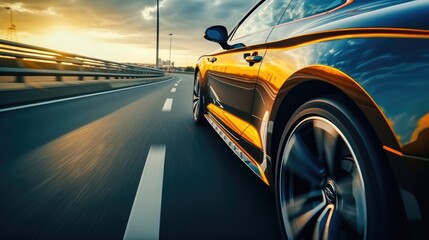 Wall Mural - Speeding car, Car rushing along a high-speed highway.