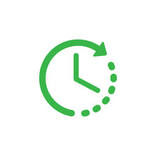 Eps10 Vector Illustration Of A Time Line Art Icon In Green Color. Clock Outline Symbol Isolated On White Background 